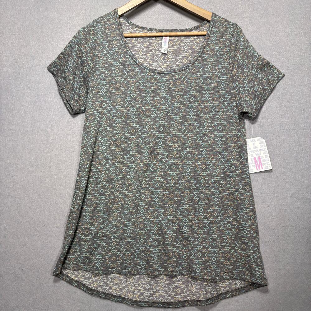 LuLaRoe Geometric Print Classic Tshirt M Gray Multicolor Soft‎ Comfy NWT